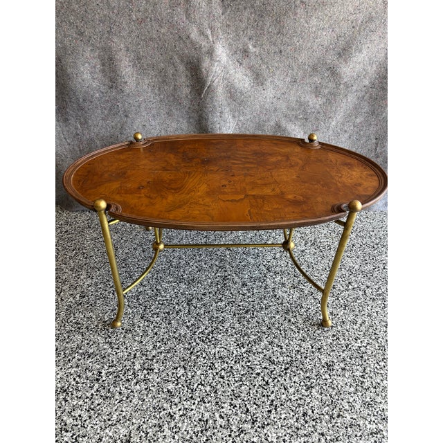Late 20th Century Mid-Century Brass & Patch Burl Wood Top Oval Table For Sale In Orlando - Image 6 of 12