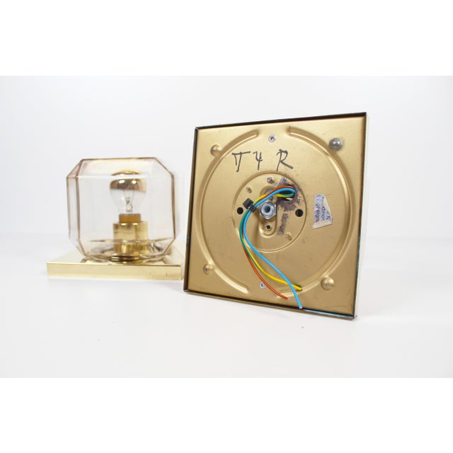 1970s Vintage Glass and Brass Wall Lamps from Glashütte Limburg, 1970s, Set of 2 For Sale - Image 5 of 9