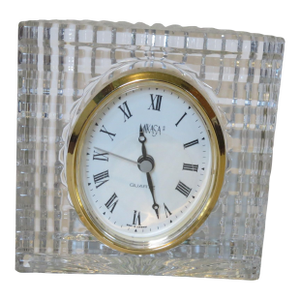 1990s Mikasa Art Deco Austria Clear Crystal Clock