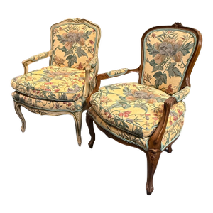 Pair of “His & Hers” French Provincial Bergère Chairs, 1960s