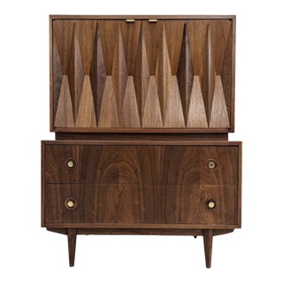 Albert Parvin for American of Martinsville Harlequin Walnut High Boy/ Armoire For Sale