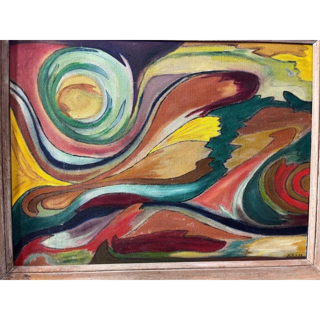 Green 1950s Mid-Century Modern Abstract Oil Painting For Sale - Image 8 of 10