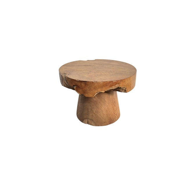 Contemporary Reclaimed Solid Teak Wood Round Side Table, Modern Organic For Sale - Image 3 of 6