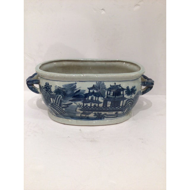 Blue Chinoiserie Blue & White Foot Bath Planter For Sale - Image 8 of 8