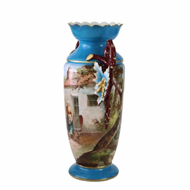 Late 19th Century Large Antique Old Paris Porcelain Scenic Vase With Cord Access Lamp Base C1890 For Sale - Image 5 of 9