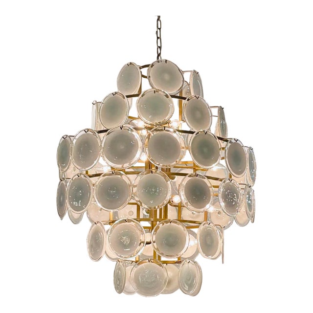 Mid-Century Modern Italian Style Glass Disc Chandelier For Sale
