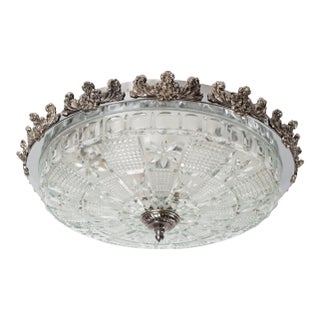 1970s Nickel Silver Flush Mount Ceiling Light Fixture For Sale