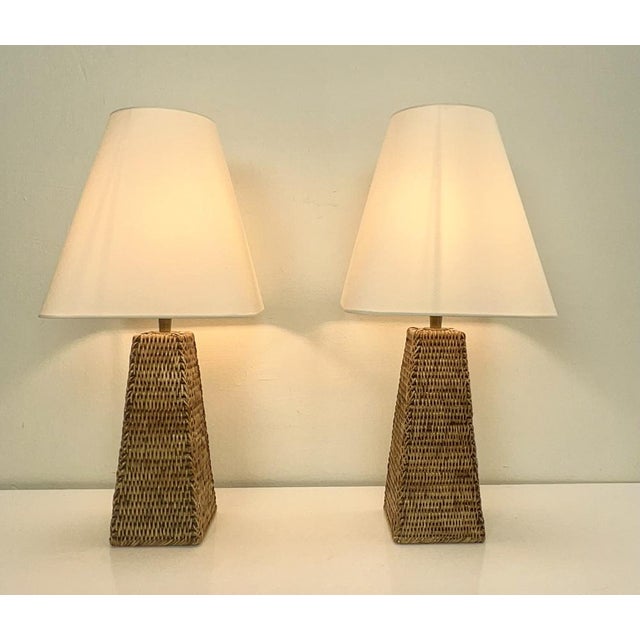 Vintage Woven Rattan Table Lamps, 1970s, Set of 2 For Sale - Image 15 of 16