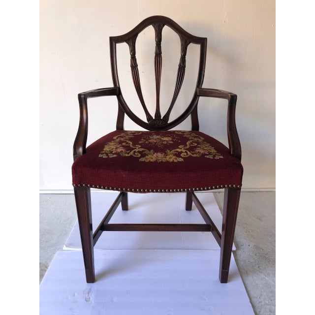 Vintage Mahogany Arm Chair Needlepoint Upholstery For Sale - Image 11 of 11