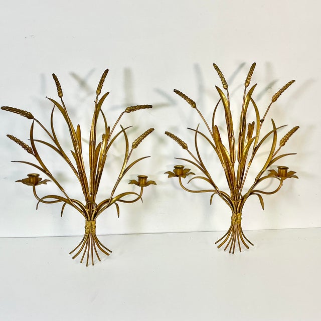 1950s Vintage Italian Hollywood Regency Wheat Sheaf Candle Holder Sconces - A Pair, 2 Arm For Sale - Image 15 of 17