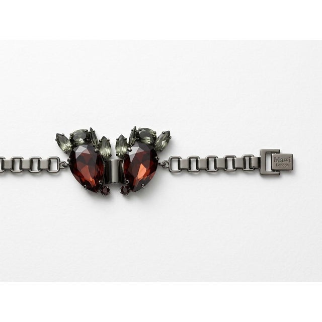 Vintage Mawi London Hematite-Tone Statement Bracelet with Garnet and Sage Crystals, 2000s, in Very Good conditions....