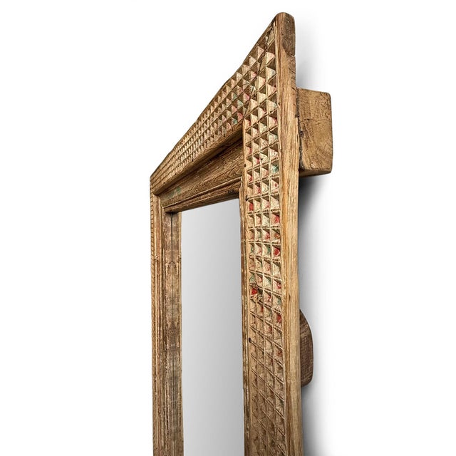 Mid 20th Century Vintage Original Indian Carved Wood Full Length Mirror For Sale - Image 5 of 6
