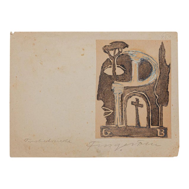 Michel Fingesten, Ex Libris, Cross, Woodcut, Early 20th Century For Sale