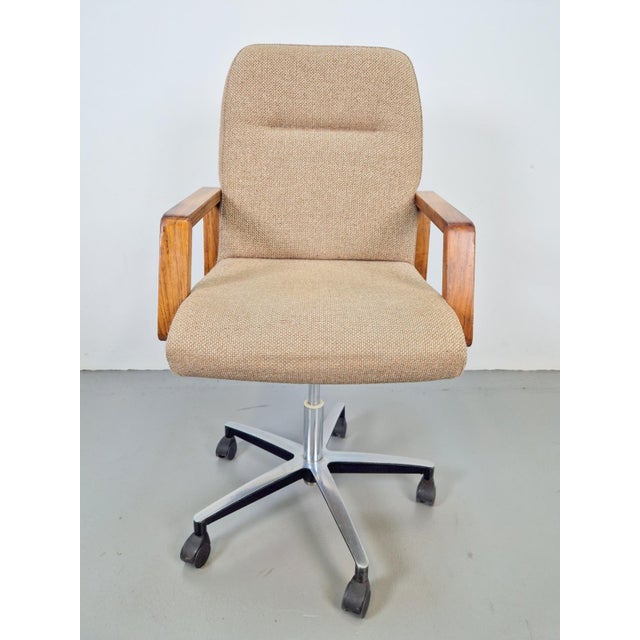Vintage office chair Norway ring mekanikk teak fabric. Swivel, rolling chair, 1960s. This beautiful adjustable vintage...