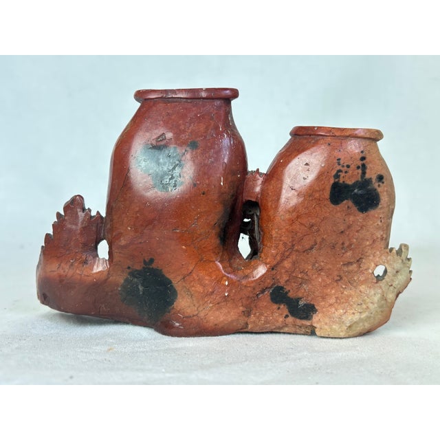Small Early 20th Century Carved Soap Stone Vase With Animals For Sale - Image 4 of 7