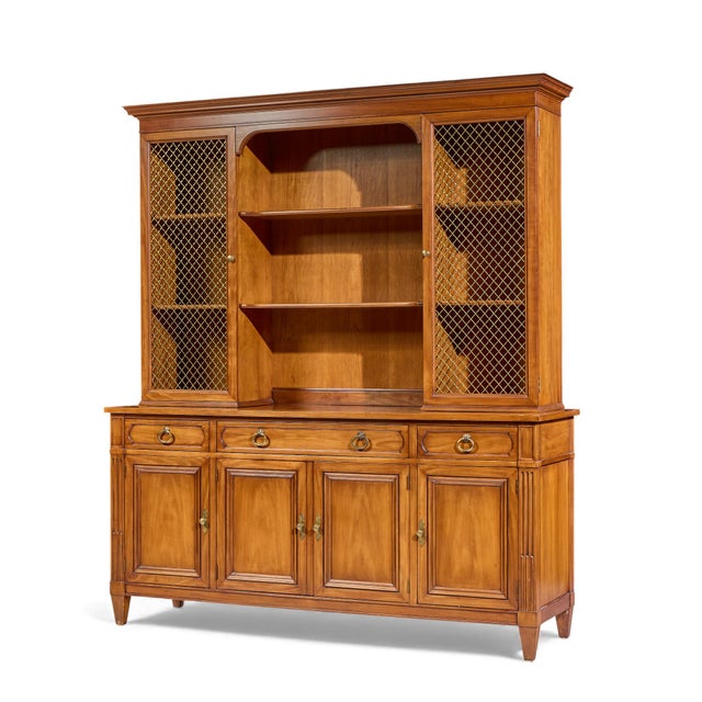 Traditional Late 20th Century Kindel Furniture French Regency Fruitwood Breakfront Bookcase Cabinet Credenza For Sale - Image 3 of 18