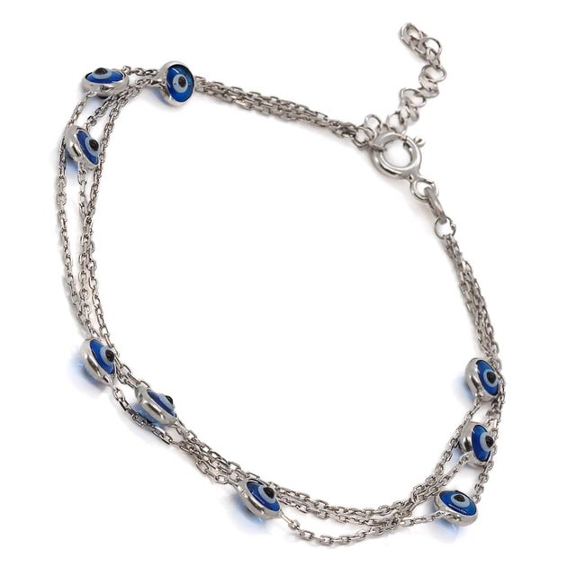Contemporary Triple Chain Evil Eye Sterling Silver Bracelet For Sale - Image 3 of 8