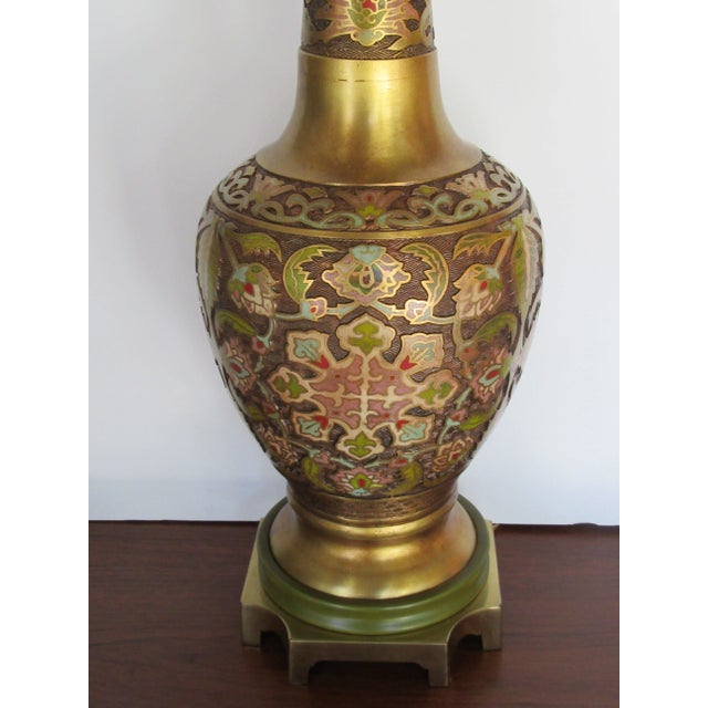 Stunning Marbro edited Cloisonne/Champleve table lamp. Gilded brass after enamel works. Newly wired for safe use, no shade...