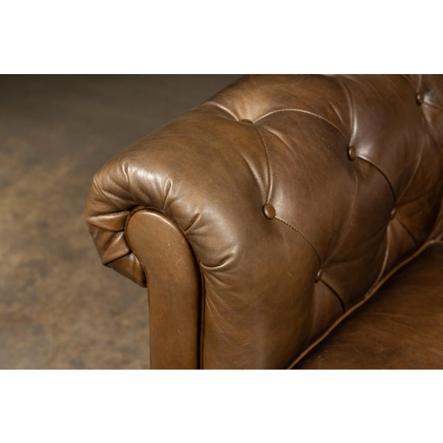 Camel Vintage Chesterfield Tufted Leather Sofa With Cushions in Brown For Sale - Image 8 of 10
