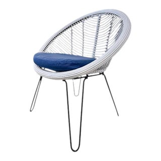 1960's Italian Web Chair With Hairpin Legs & Sunbrella Cushion For Sale