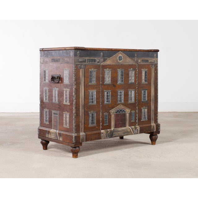 Country English Painted Pine Trunk With Georgian House Facade For Sale - Image 9 of 18