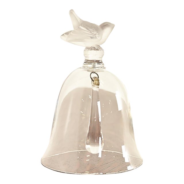 Lalique "Pinsons" Art Deco Frosted Sparrow Crystal Table Bell For Sale