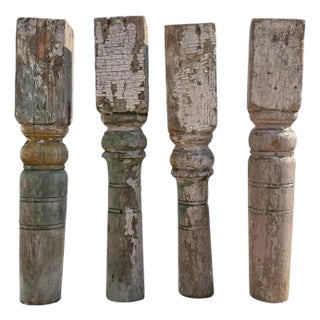 Antique French Farmhouse Turn Carved Wooden Baluster Spindle Table Legs Set of 4 For Sale