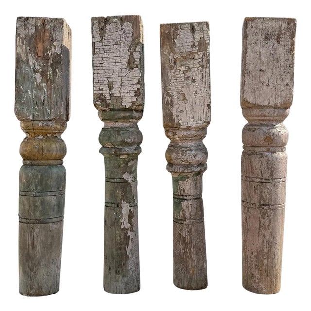 Antique French Farmhouse Turn Carved Wooden Baluster Spindle Table Legs Set of 4 For Sale