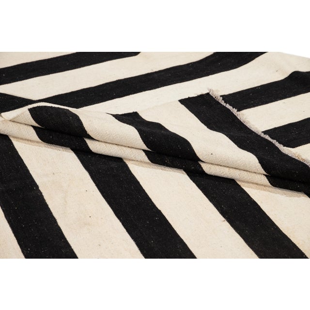Black Apadana 21st Century Contemporary Striped Kilim Rug For Sale - Image 8 of 11