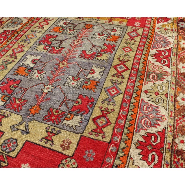 1920s Colorful Antique Turkish Small Oushak Carpet in Multi Layered Design For Sale - Image 5 of 7