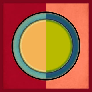 Geometric Art Print Red & Orange Art Deco "24x24" by Angela Cameron For Sale