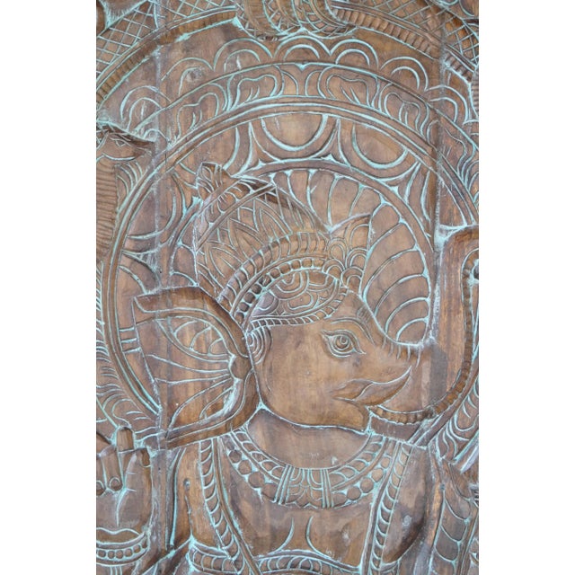 Art Deco Vintage Ganesha Wall Sculptural Kundalini Ganesh Indian Carved Barn Door, 72x35 For Sale - Image 3 of 4