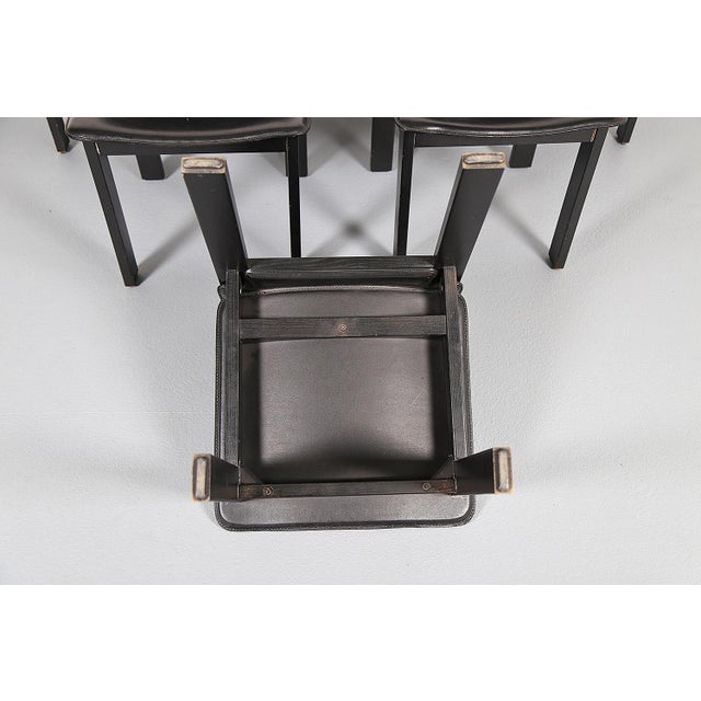 Wood Wood & Black Leather Dining Chairs in the style of Afra & Tobia Scarpa, Set of 6 For Sale - Image 7 of 18
