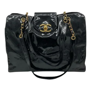Vintage Chanel Black Patent XL Weekender Super Model Tote
