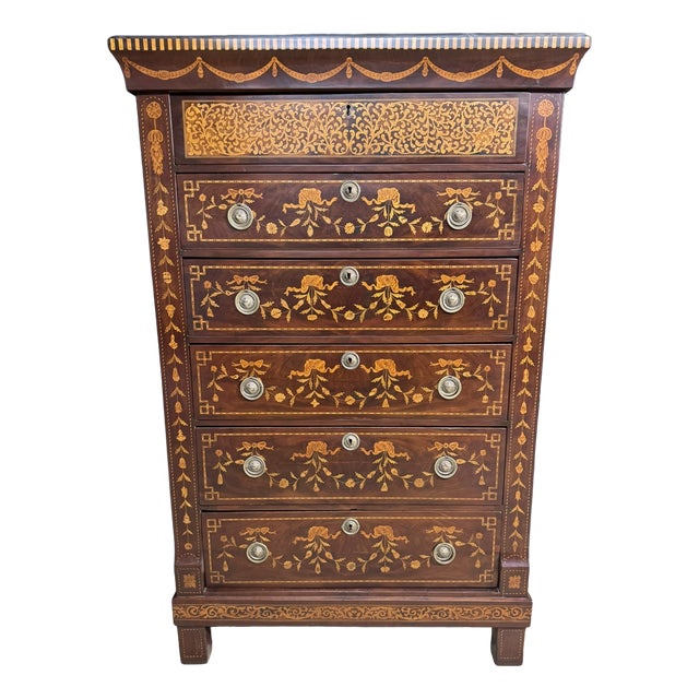 Tall 18th Century Dutch Marquetry Chest of Drawers For Sale