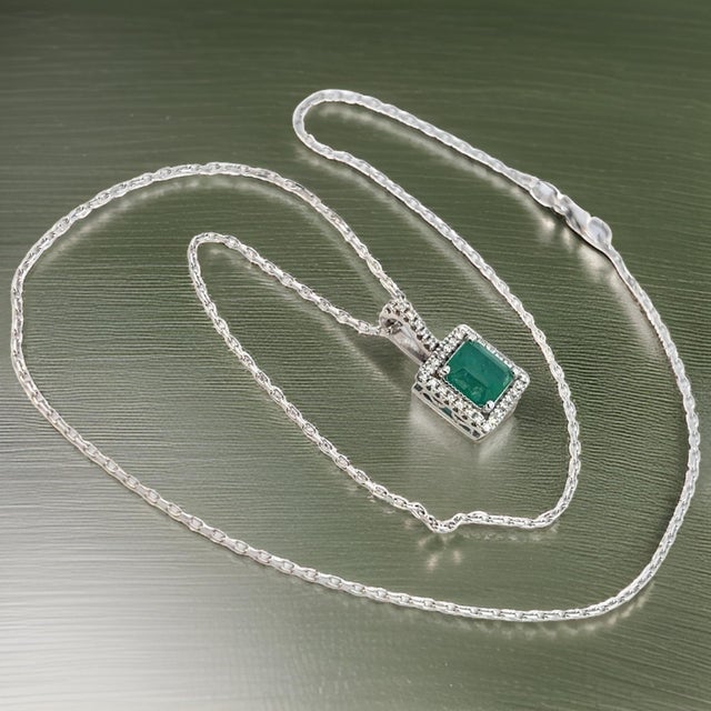 Natural Emerald Diamond Pendant 18" 14k WG 2.05 TCW Certified For Sale - Image 10 of 11