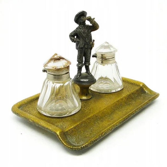 Goldenrod Art Nouveau Figurative Inkwells from Plewkiewicz, Poland, 1890s, Set of 3 For Sale - Image 8 of 8