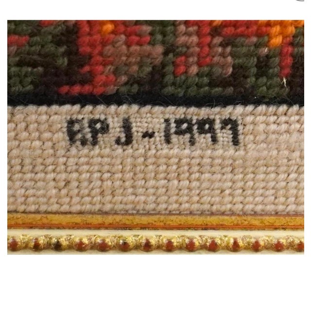 Dark Green Rosemary Pipkin Jackson (American 20th Century), Old Mill, Needlework Panel, Framed and Signed For Sale - Image 8 of 9