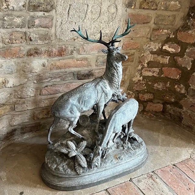 Rustic Max Arthur Waagen, Stag and Doe Sculpture, 1800s, Bronze, Metal and Zinc For Sale - Image 3 of 16