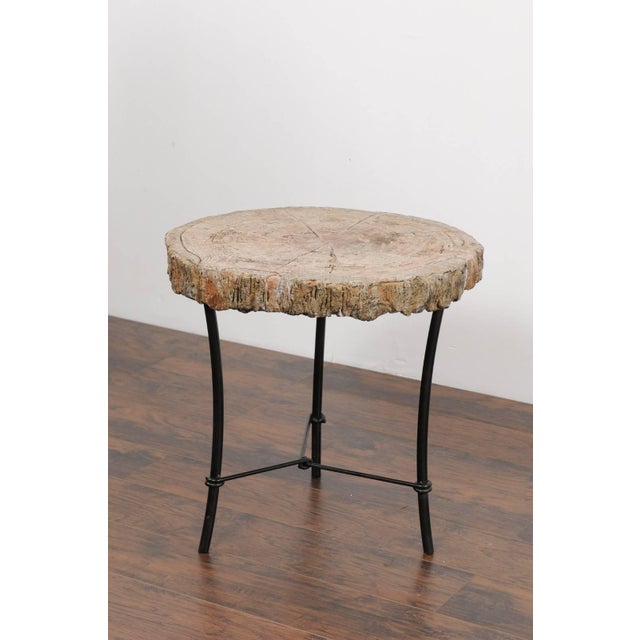 French Antique French 1920s Faux-Bois Stone Round Side Table on Custom-Made Iron Base For Sale - Image 3 of 10