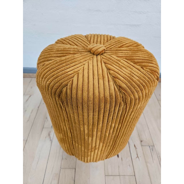 Goldenrod Vintage Mustard Corduroy Pouf, 1970s For Sale - Image 8 of 8