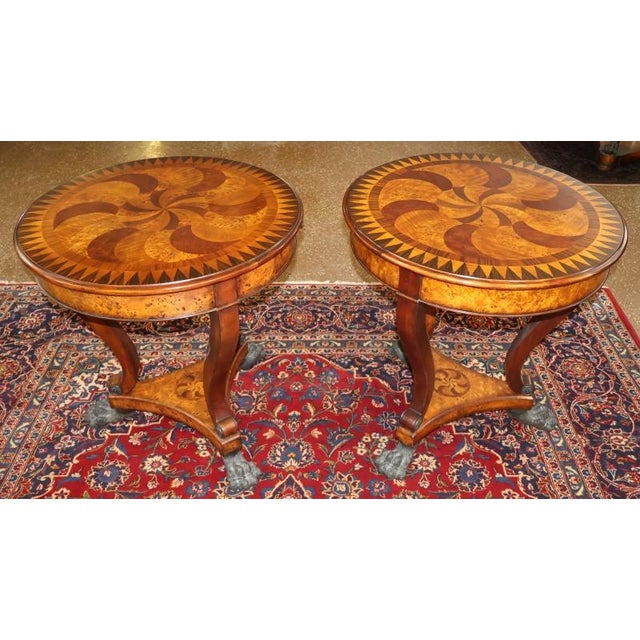 Brown Pair of Theodore Alexander Burl Inlaid Metal Mount Occasional End Tables For Sale - Image 8 of 15