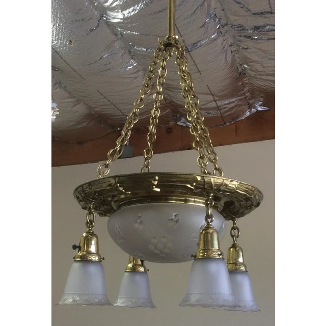 Victorian Brass and Frosted Cut Crystal Chandelier For Sale - Image 9 of 11