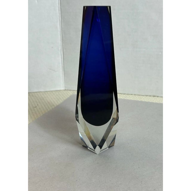 Blue Vintage Mid Century Murano Cobalt Blue Glass Vase Attributed to Alessandro Mandruzzato For Sale - Image 8 of 8