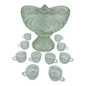 Vintage L. E. Smith "Aztec" Pattern Punch Server Set With Pedestal & 10 Cups