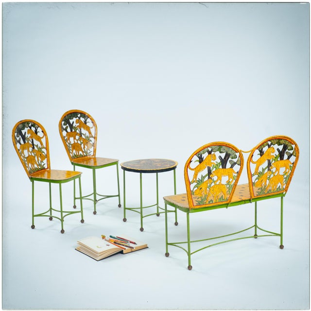 Metal Hand-Painted Children's Garden Seating Set, India, 1980s, Set of 5 For Sale - Image 7 of 18
