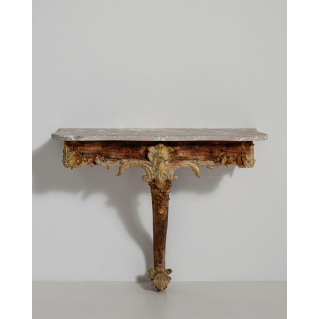 Rococo Patinated Console Table with Marble Top, Antique, France, Early 19th Century For Sale - Image 10 of 12