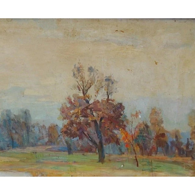 Realism Antique Autumn Landscape Oil Painting, Ukrainian Soviet Art, 1979 80-100 For Sale - Image 3 of 6