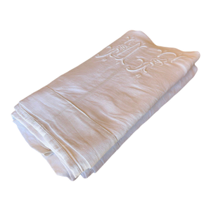 Antique French Oat Linen Sheet Monogrammed Rustic Luxe Hemp Linen Style Trousseau Bedding
