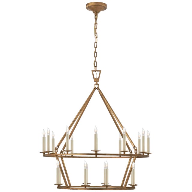 Darlana Medium Two-Tier Chandelier in Gilded Iron Designer: Chapman & Myers Canopy: 6" Round Mounting: Chain Shade Detail:...